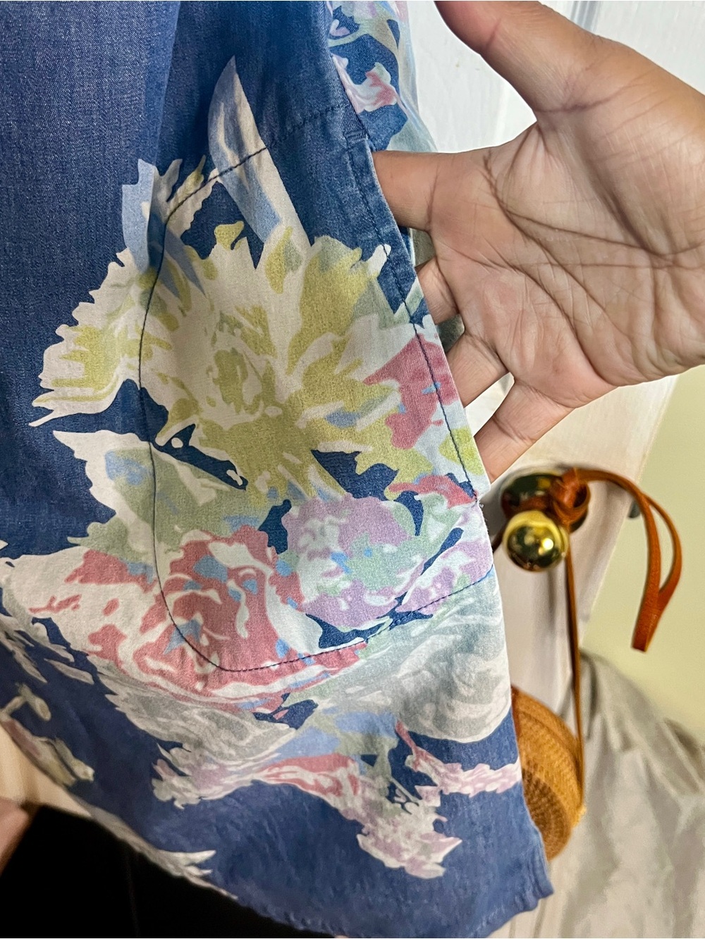 Denim&Co Wms Blue Cotton Stretch Floral Sleeveless Preppy Casual Summer Dress S - Picture 6 of 13